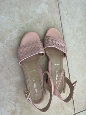 Ron White Pink Woven Leather Ankle-Strap Sandals